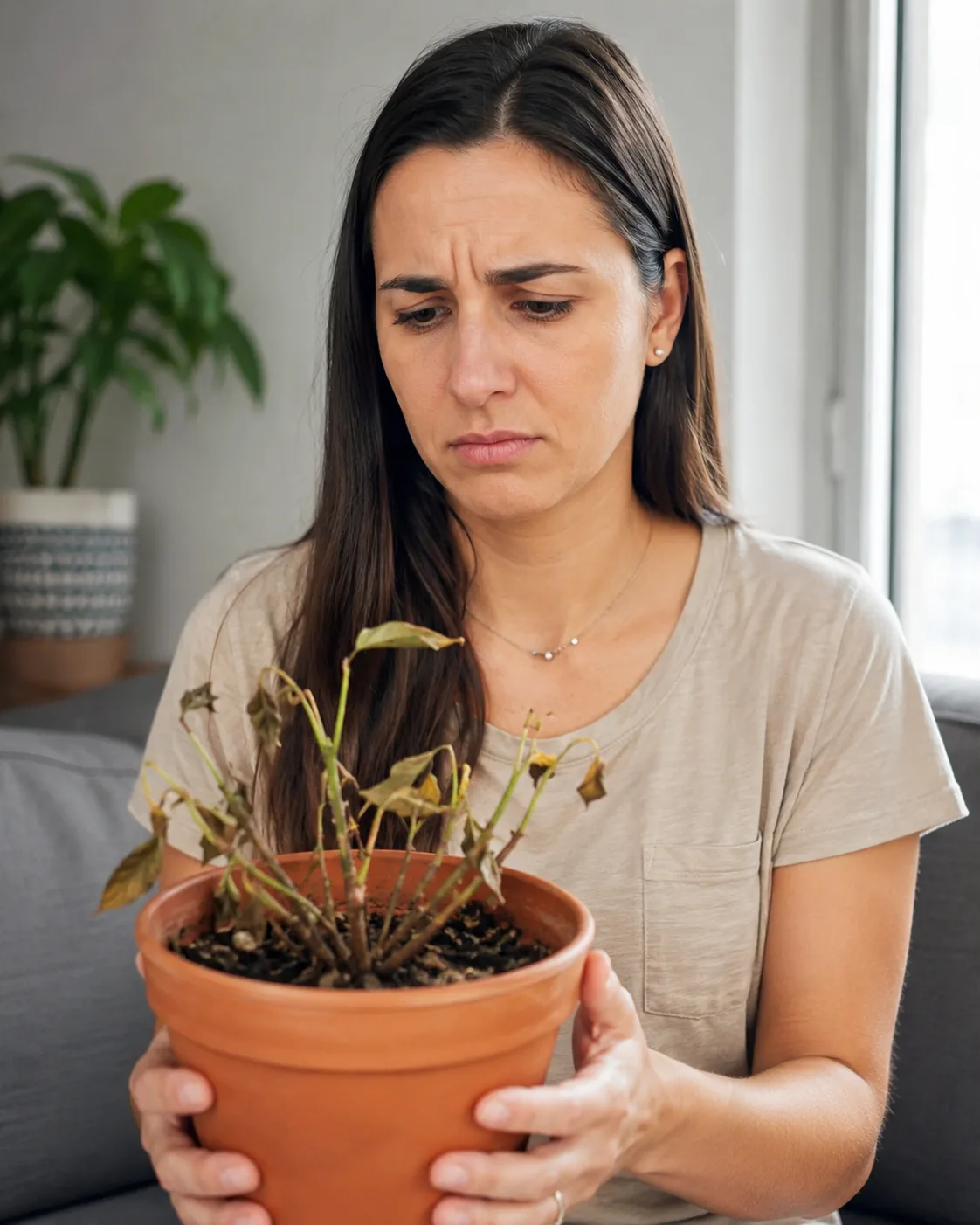 Planta murcha no vaso, sem o método